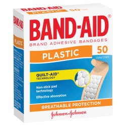 Band Aid Plastic Adhesive Strips 50 Pack