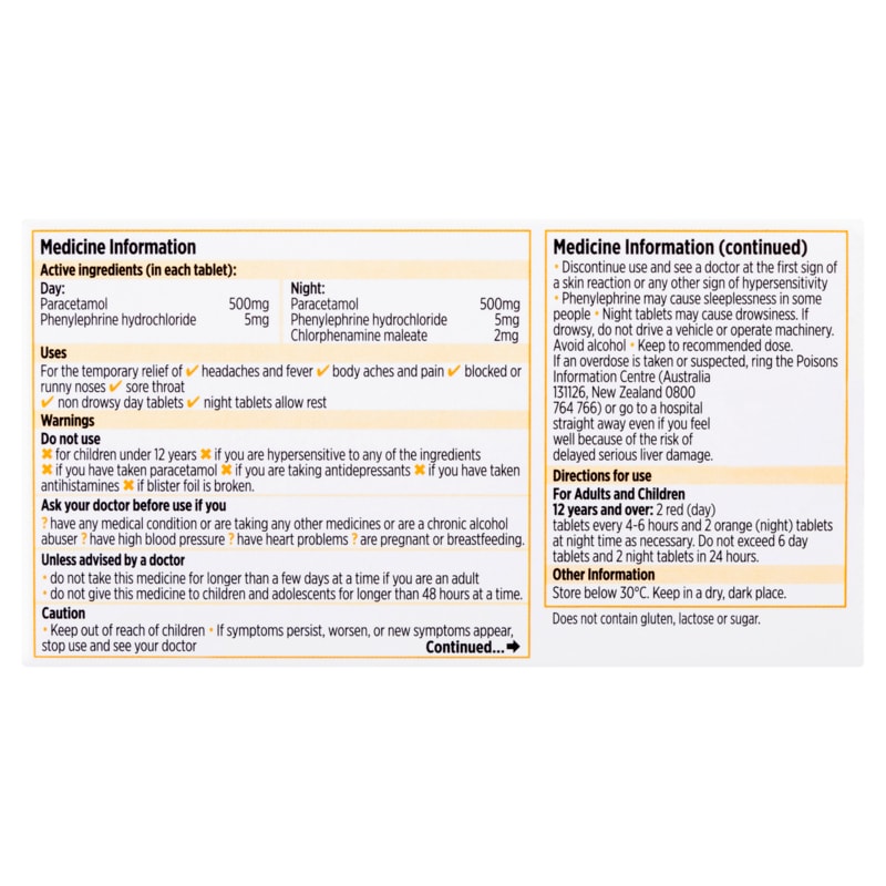 Buy Codral PE Cold and Flu Day and Night Tablets 24 Online at Pharmacy ...