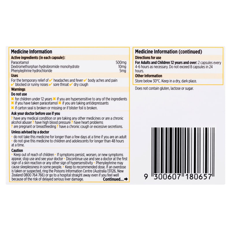 Buy Codral Cold and Flu Plus Dry Cough Capsules 24 Online at Pharmacy ...