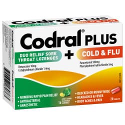 Codral Plus Sore Throat 16 Lozenges and Cold and Flu Plus Decongestant Tablets 20
