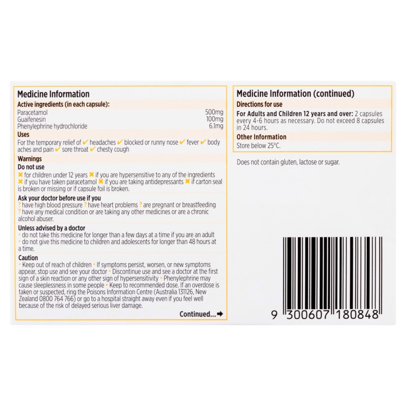 Buy Codral Cold and Flu Plus Mucus Cough Capsules 24 Online at Pharmacy ...