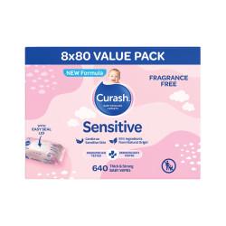 Curash Babycare Baby Wipes Fragrance Free 80 x 8 Pack