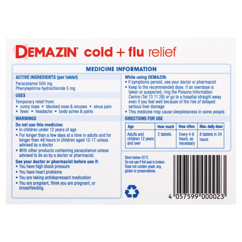 Buy Demazin Cold and Flu Relief Tablets 48 Online at Pharmacy Direct