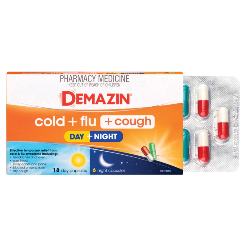 Buy Demazin Cold Plus Flu Plus Cough Day and Night Capsules 24 Online ...