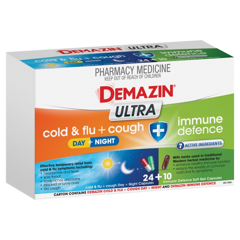 Buy Demazin Ultra Cough Cold and Flu Plus Immune Defence Capsules 34 ...