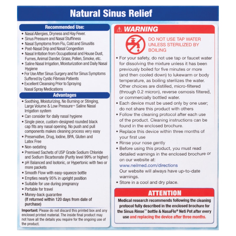 Buy NeilMed Sinus Rinse 240ml and 60 Sachets Online at Pharmacy Direct