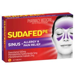 Sudafed PE Sinus Allergy And Pain Tablets 24