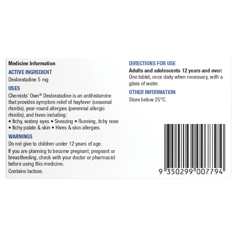 Buy Chemists Own Desloratadine Tablets 10 Online at Pharmacy Direct