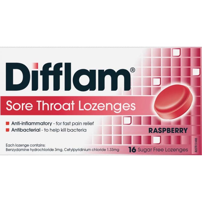 Buy Difflam Sore Throat Lozenges Raspberry 16 Lozenges Online Pharmacy Direct