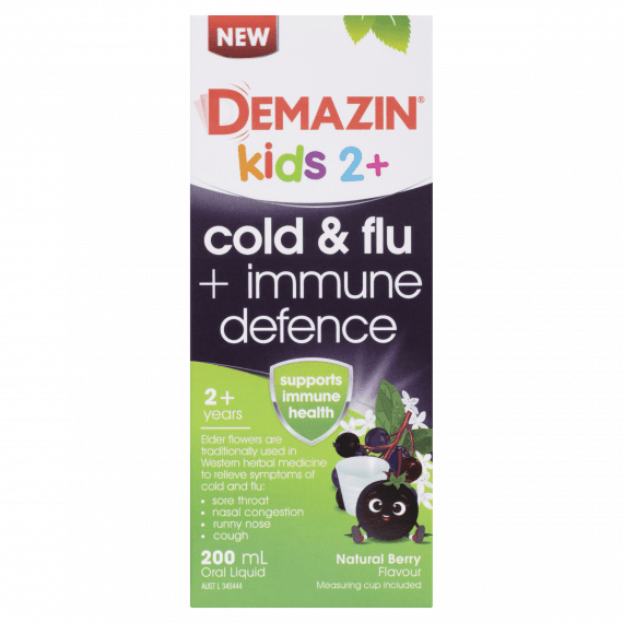 Demazin Kids 2+ Cold & Flu + Immune Defence Natural Berry Oral Liquid 200ml