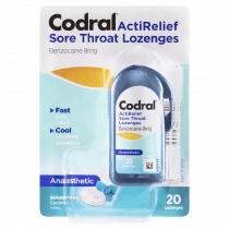 Codral ActiRelief Sore Throat Lozenges Anaesthetic Coolmint 20 Pack