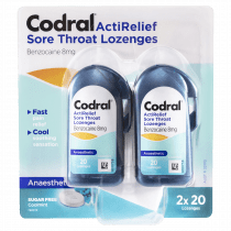 Codral ActiRelief Sore Throat Lozenges Anaesthetic Coolmint 2 x 20 Pack