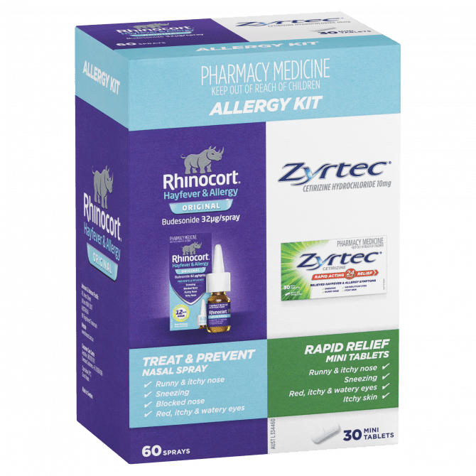 Rhinocort Nasal Spray + Zyrtec Rapid Relief Mini Tablets Allergy Kit