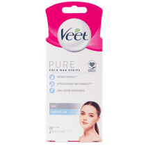 Veet Pure Hair Removal Cold Wax Strips Face Sensitive Skin 20 Strips