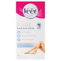 Veet Pure Hair Removal Cold Wax Strips Legs & Body Sensitive Skin 20 Strips