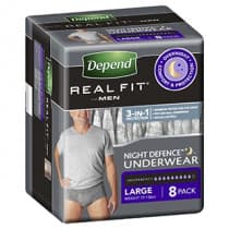 Depend Real Fit Men's Night Defence Underwear Large 8 Pack