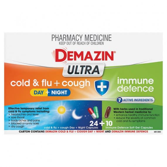 Demazin Ultra Cough Cold & Flu + Immune Defence 34 Capsules