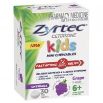 Zyrtec Kids Allergy & Hayfever Antihistamine Chewable Grape 30 Tablets