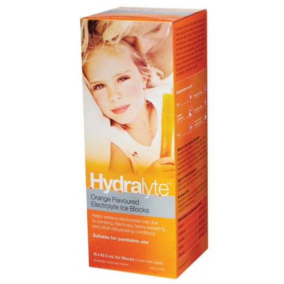 Hydralyte Electrolyte Ice Blocks Orange 16 x 62.5ml Packs