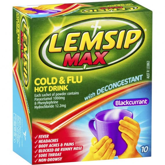 Lemsip Max Cold & Flu With Decongestant Blackcurrant 10 Sachets