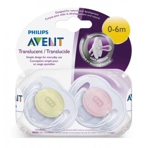 Avent Classic Translucent Soother 0-6m+ 2 Pack (Colour May Vary)