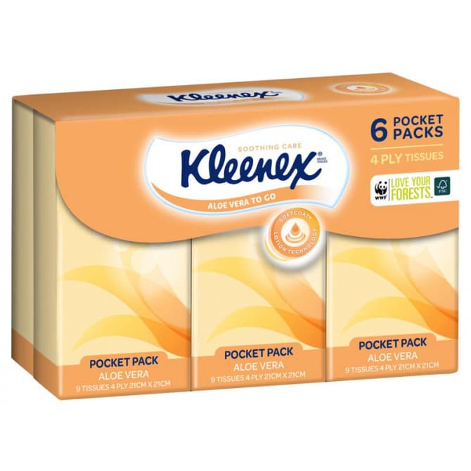 Buy Kleenex Pocket Packs 4 Ply Tissues Aloe Vera 6 Packs Online