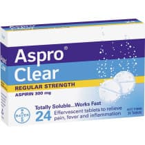 Aspro Clear Pain Relief Aspirin 24 Soluble Effervescent Tablets
