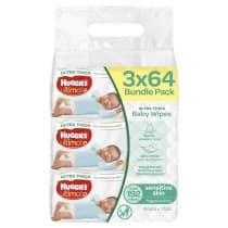 Huggies Ultimate Baby Wipes Sensitive 3 x 64 Bundle Pack