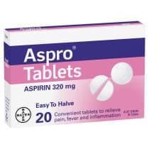 Aspro Clear Pain Relief Aspirin Easy To Halve 20 Tablets