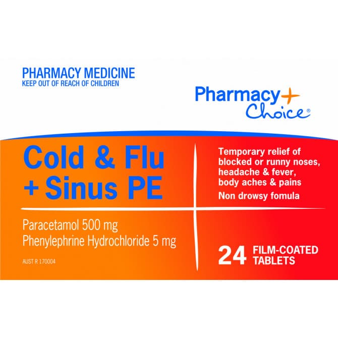 Pharmacy Choice Cold & Flu + Sinus PE 24 Tablets 9316100600912