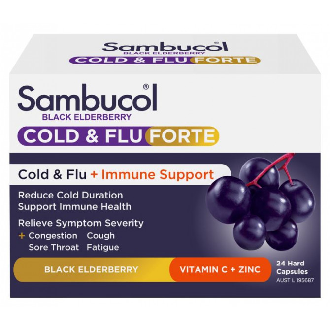 Sambucol Black Elderberry Cold & Flu Forte 24 Capsules 9314807026349