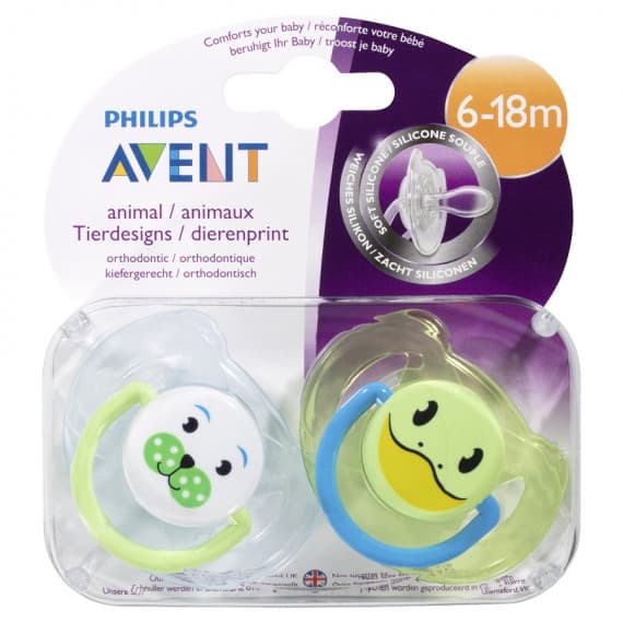 Avent Classic Animal Soother 6-18m+ 2 Pack (Colour May Vary)