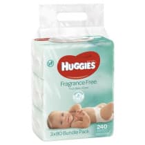 Huggies Thick Baby Wipes Fragrance Free 3 x 80 Pack
