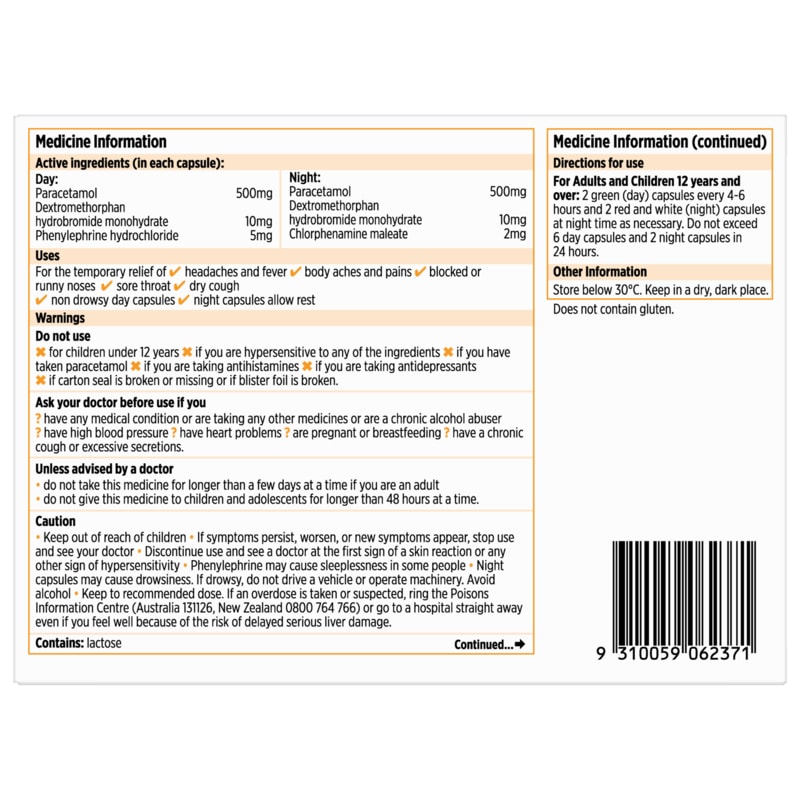 Buy Codral PE Cold and Flu Plus Cough Day and Night Capsules 48 Online ...