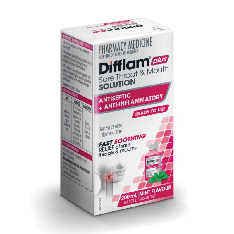 Buy Difflam Plus Ready To Use Sore Throat And Mouth Solution 200ml ...